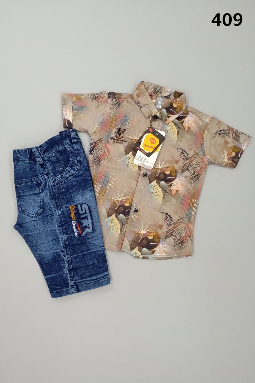 Kids Premium Printed Shirt & Denim Jeans Set.409