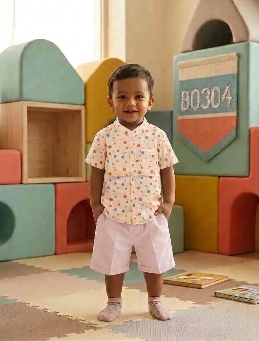 Boys Abstract Stripe Shirt & Shorts Set-BO304