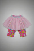 Girls Pink Tulle Layered Skirt Shorts with Floral Print 901