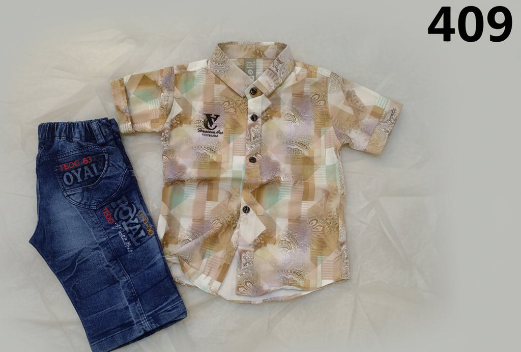Boys Printed Short Sleeve Shirt & Denim.409
