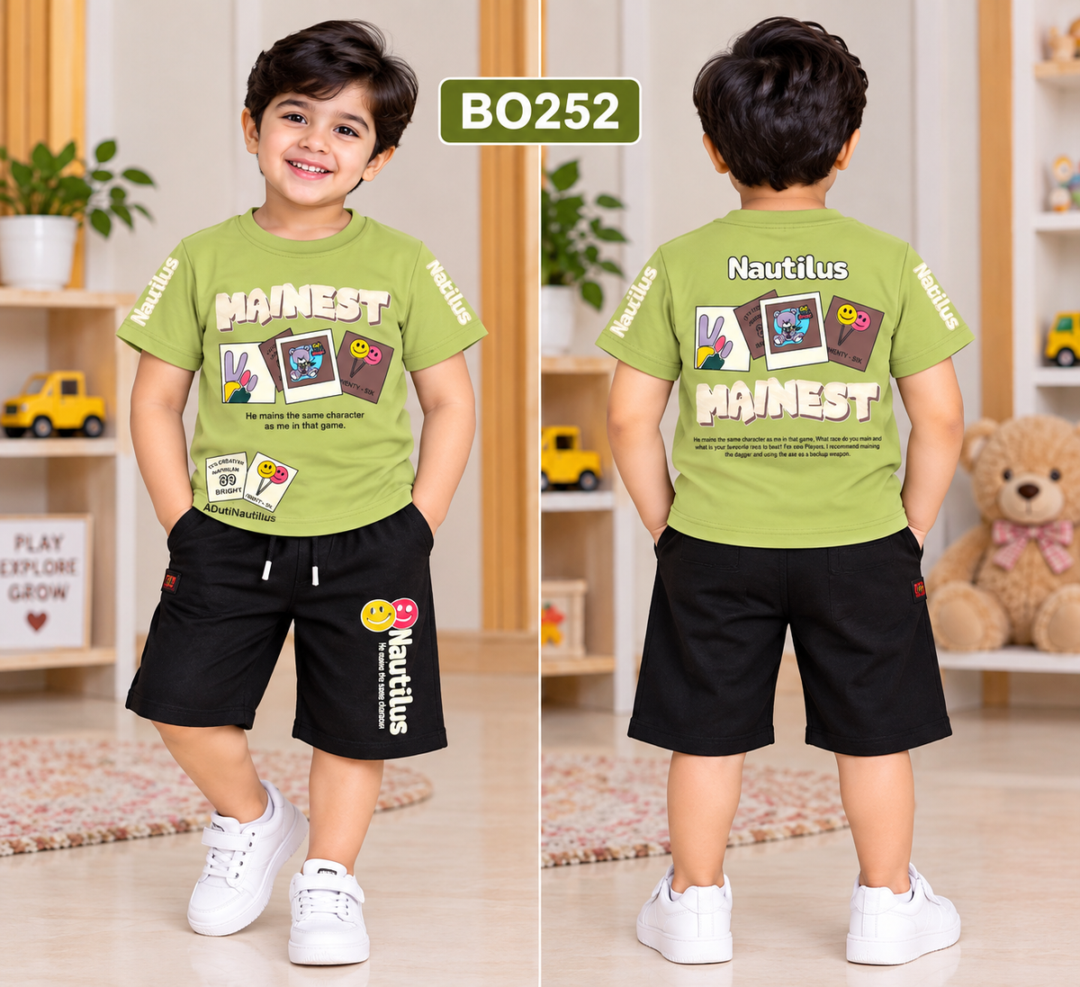 Boys Mainest Nautilus Graphic T-Shirt & Shorts Set – BO252
