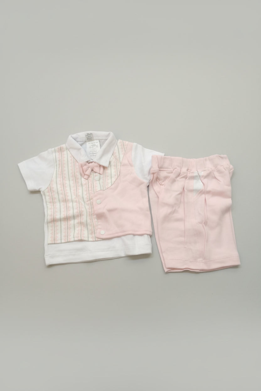 Baby Boys Formal Shirt & Shorts Set with Bow Tie