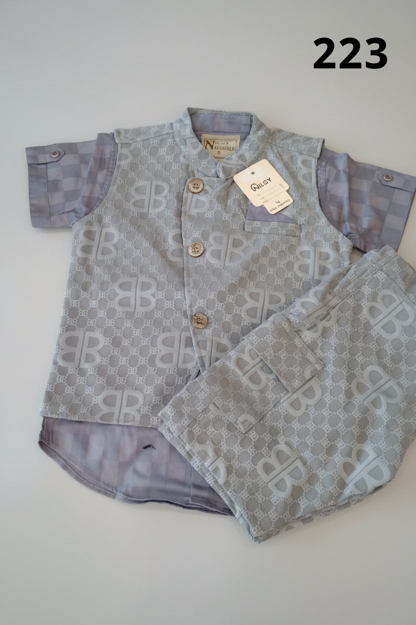 Kids Premium Jacquard Panjabi Set – Luxury Monogram Design 223