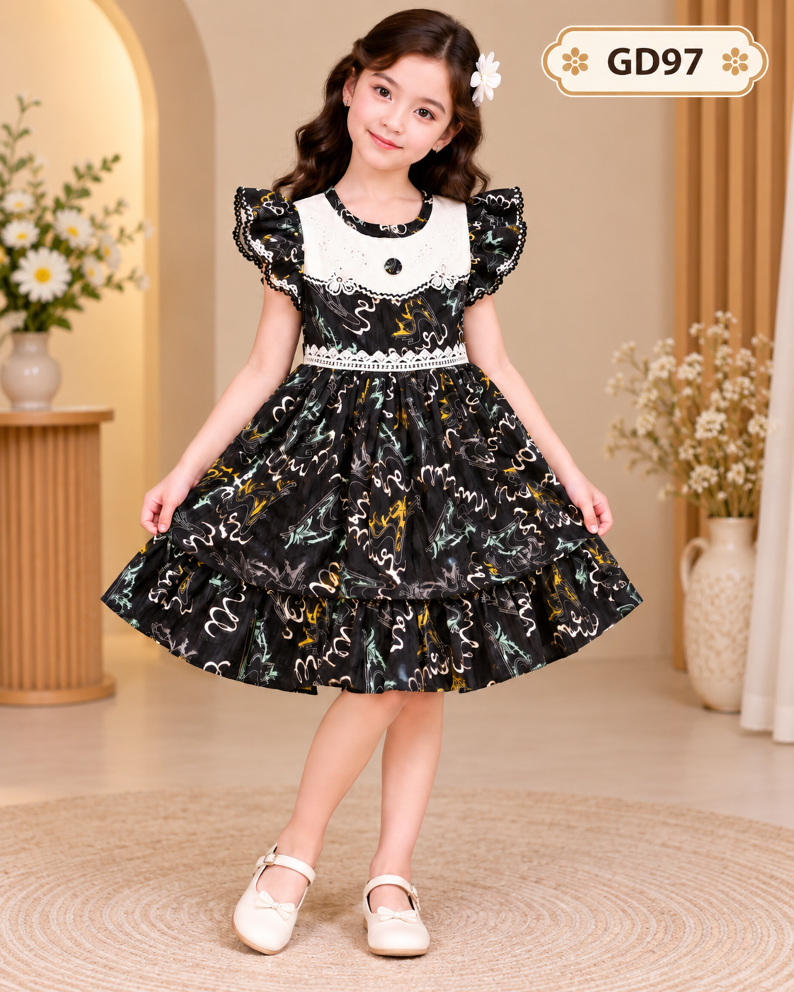 Premium Girls Printed Ruffle Dress – GD97