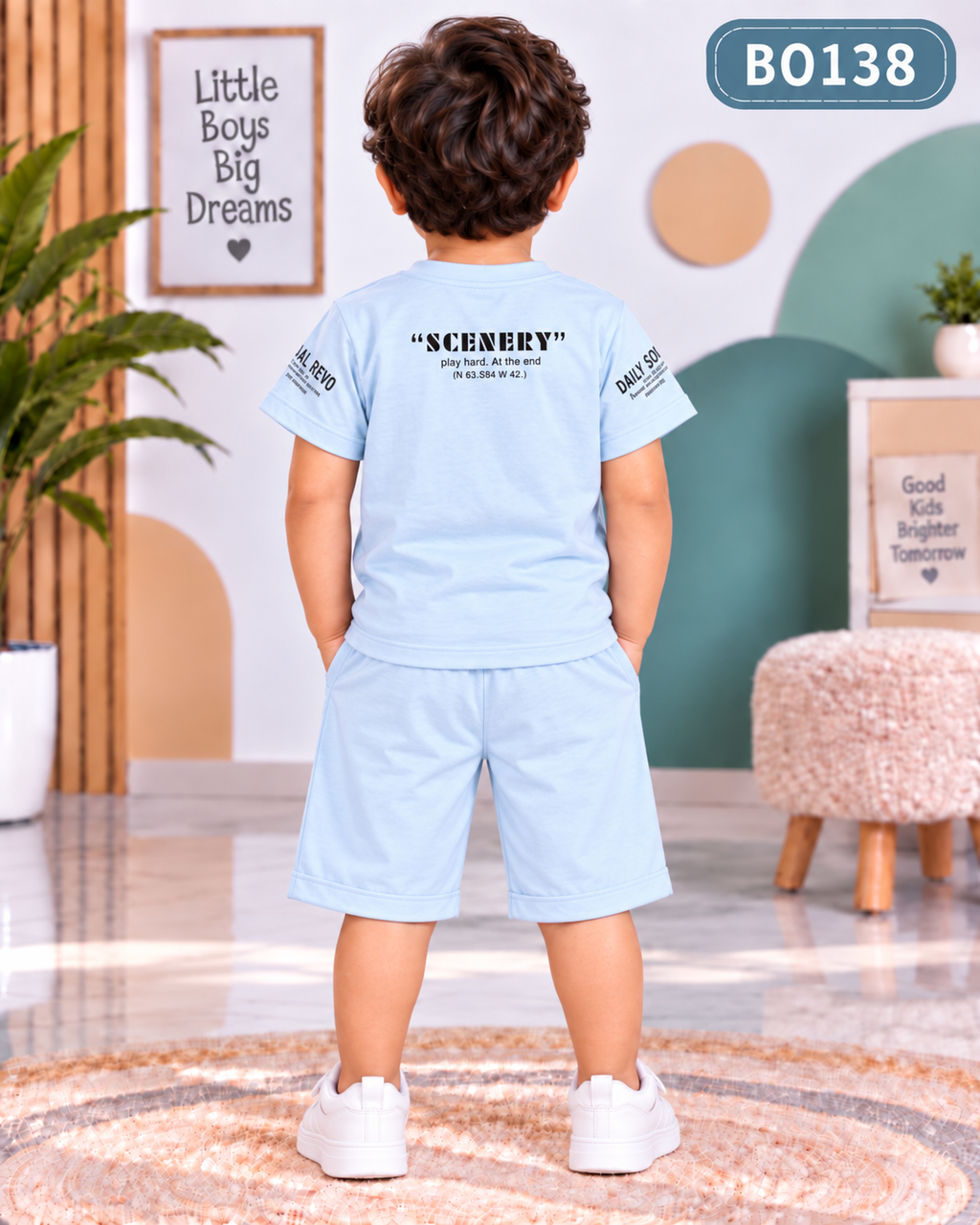 Boys Trend Graphic T-Shirt & Shorts Set-BO138