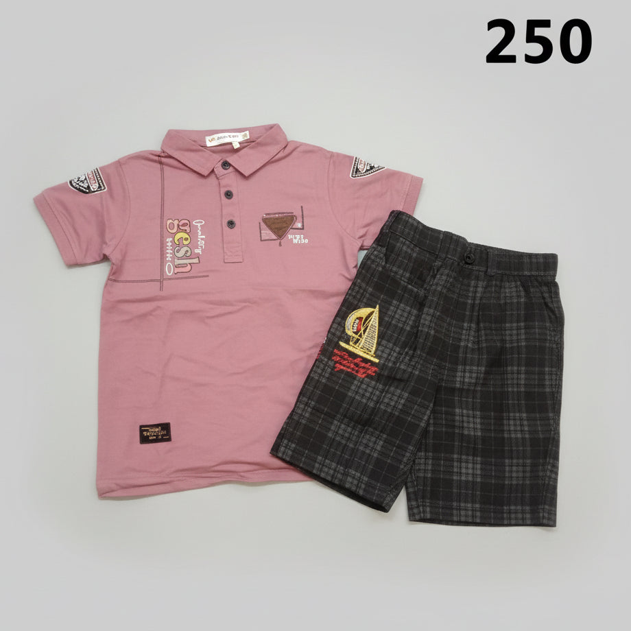 Kids Polo T-Shirt & Check Shorts Set – Summer Casual Outfit 250