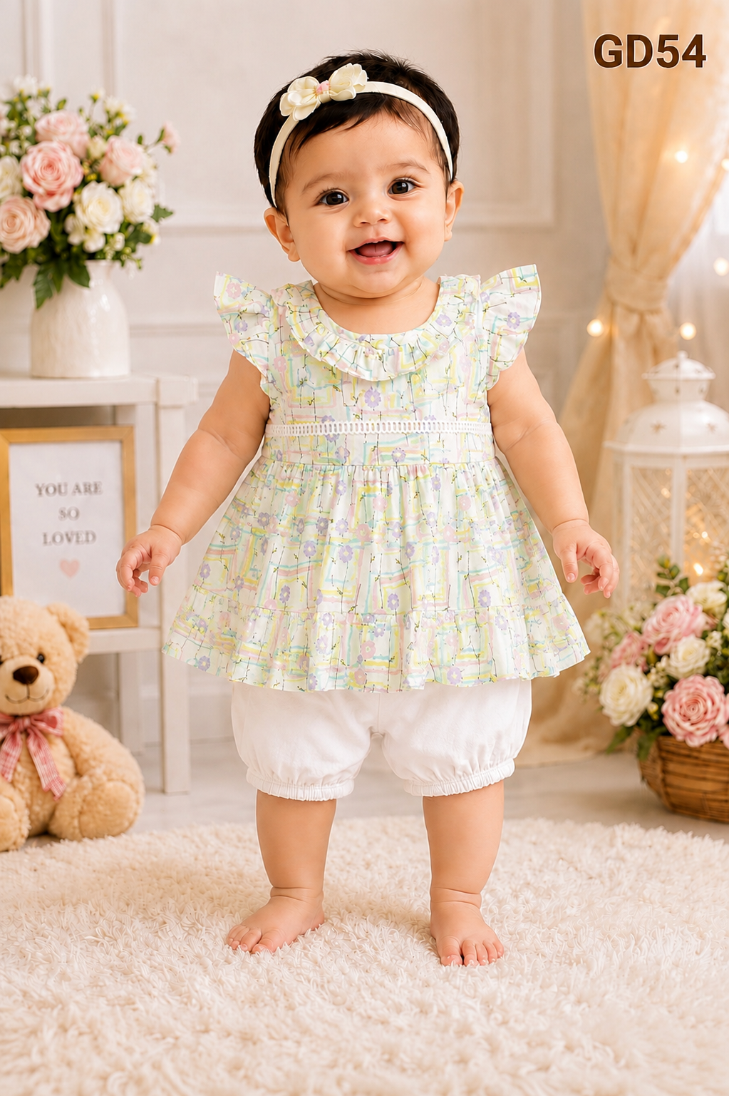 Pastel Ruffle Baby Girls Top & Bloomers Set-GD54