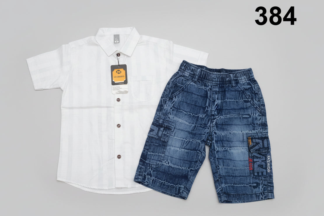 Boys Classic Cream Shirt & Blue Denim Pant Set 384