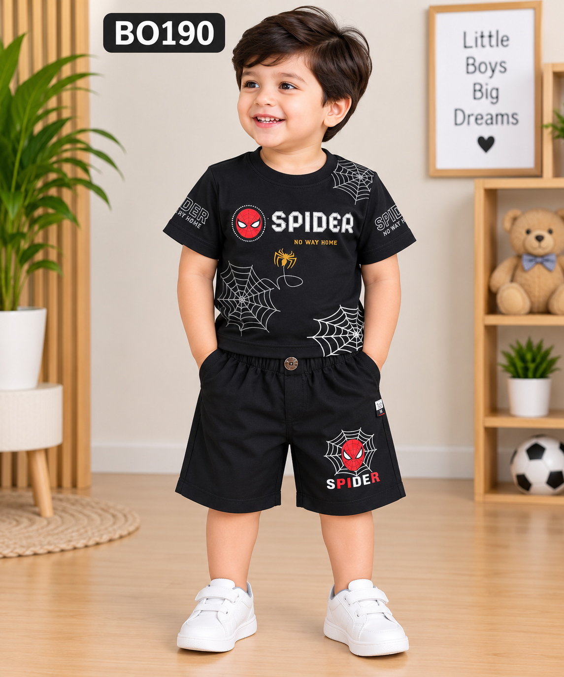 Boys Spider Web Graphic T-Shirt & Shorts Set – BO190