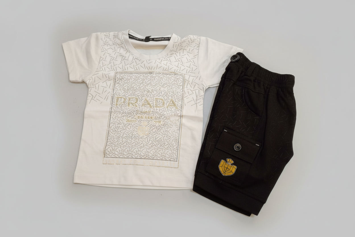 Girls PRADA Glitter Print T-Shirt & Cargo Pant Set 278