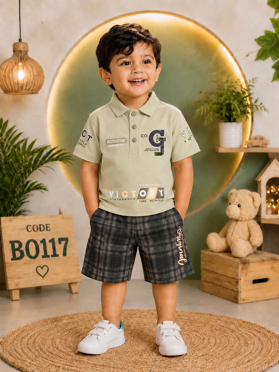 Boys Premium Polo T-Shirt & Check Shorts Set – BO117
