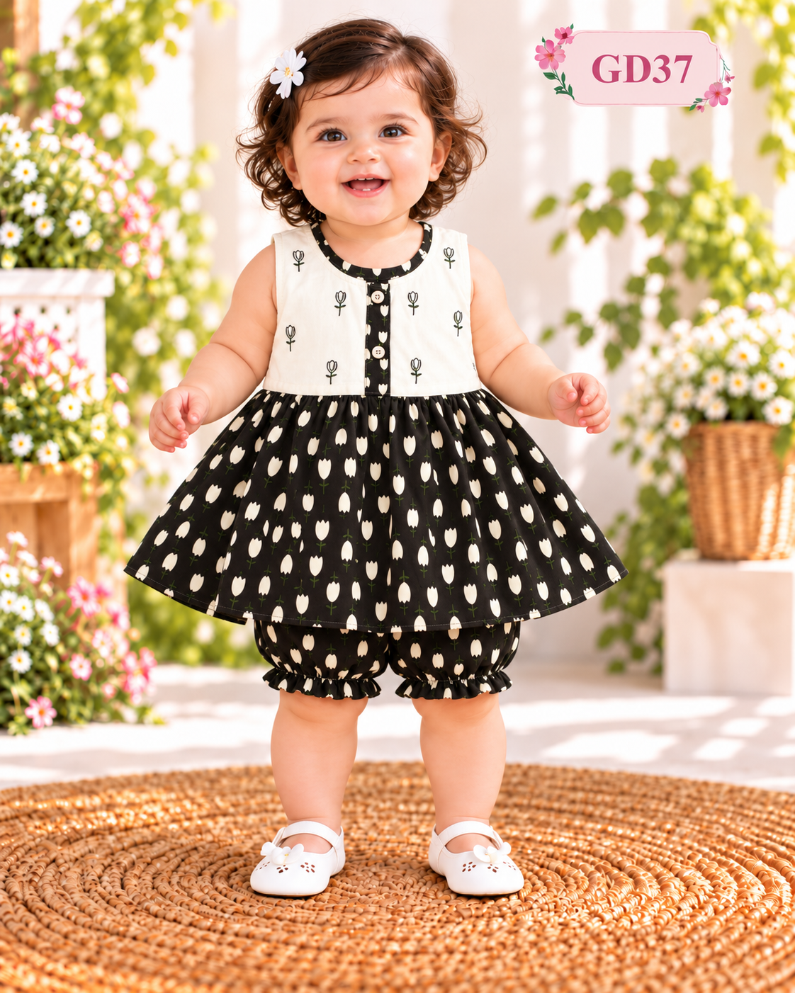 Girls’ Tulip Print Frock & Bloomer Set – GD37