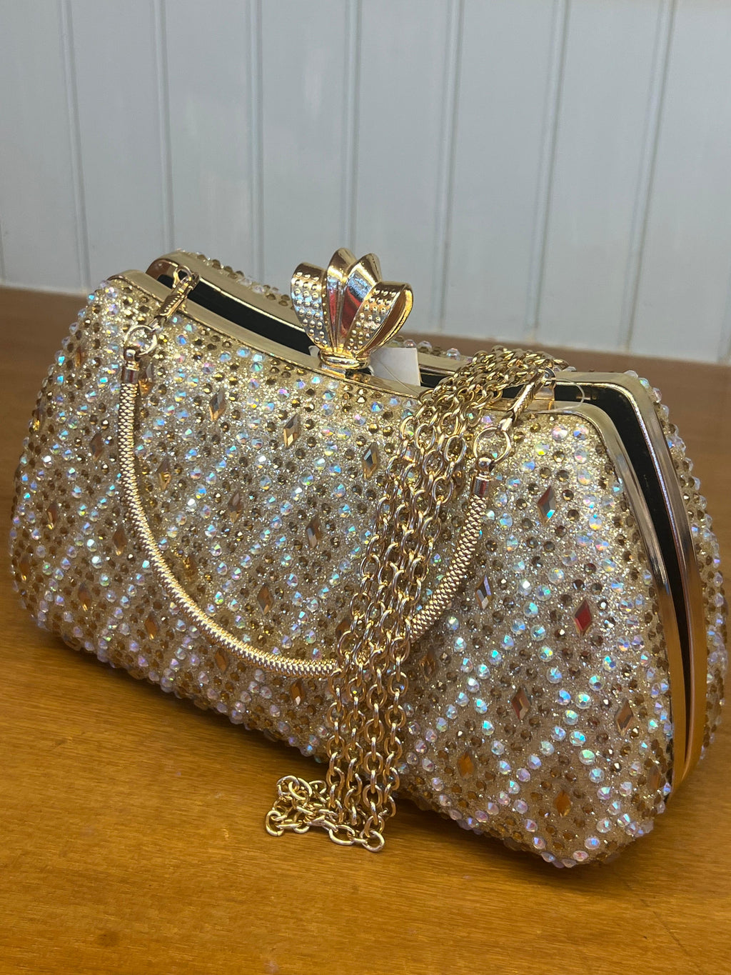 Luxury Crystal Stone Evening Clutch Bag with Chain Strap