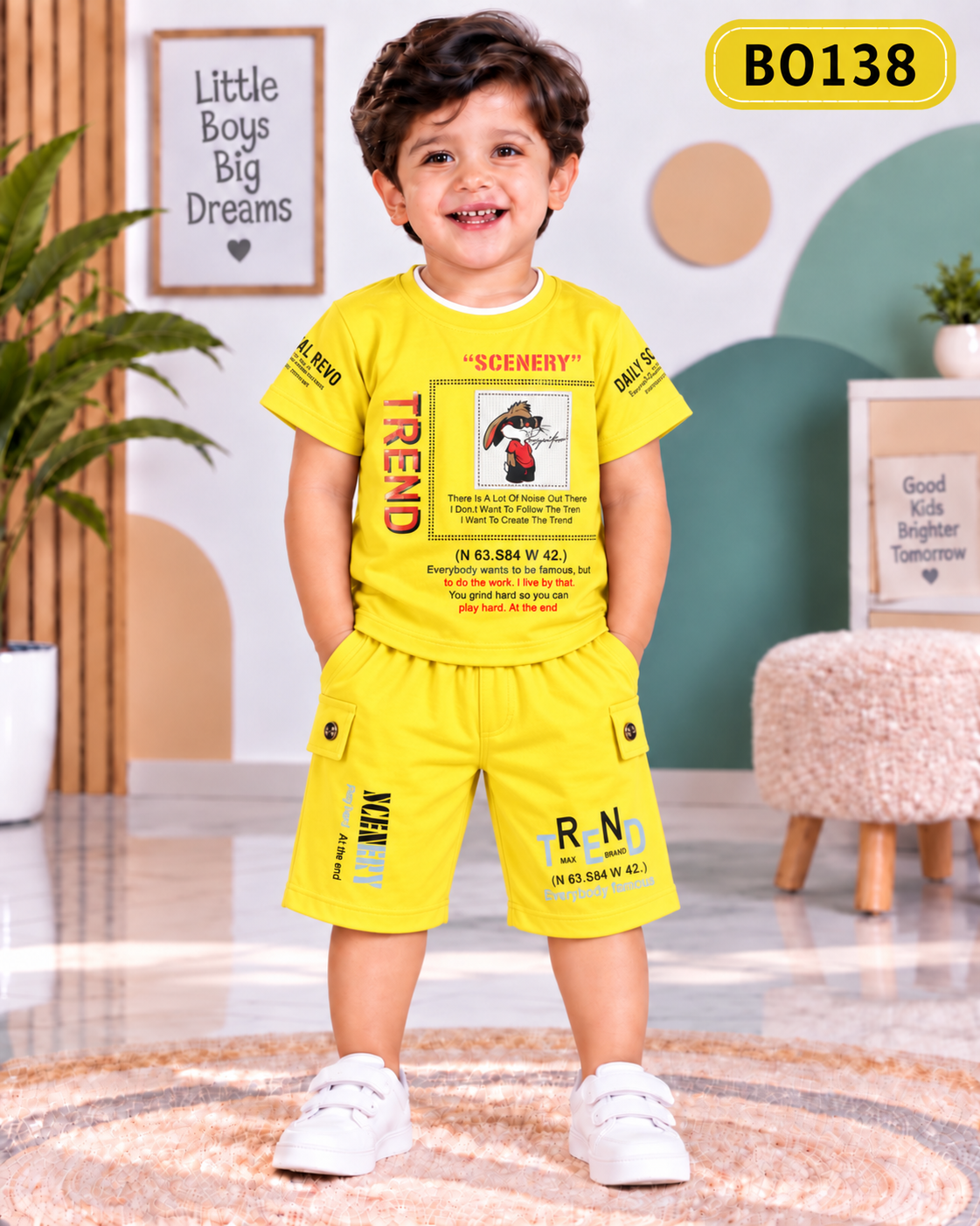 Boys Trend Graphic T-Shirt & Shorts Set-BO138