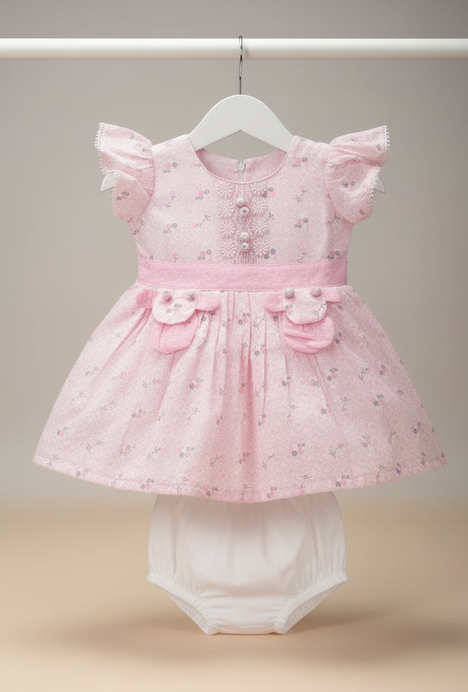 Baby Girls Floral Lace Cotton Frock Set with Bloomers 181