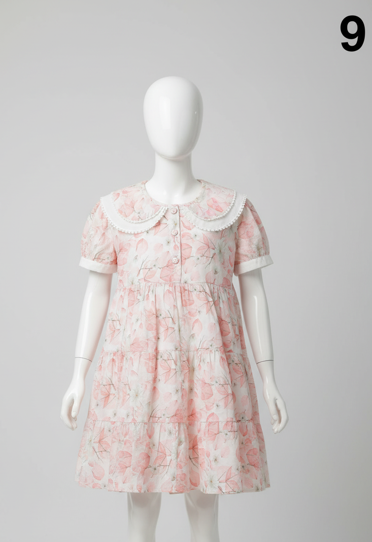 Girls Floral Printed Party Frock Dress with Peter Pan Collar A75