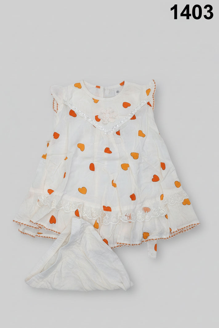 Baby Girls Heart Print Cotton Dress Set with Bloomers 1403