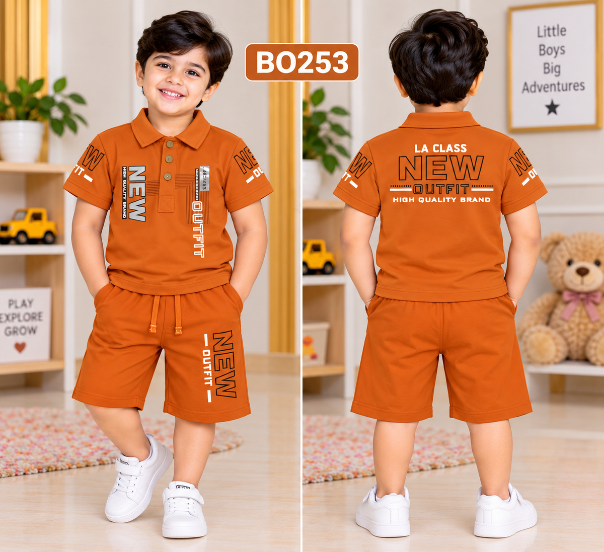 Boys New Outfit Polo T-Shirt & Matching Shorts Set – BO253