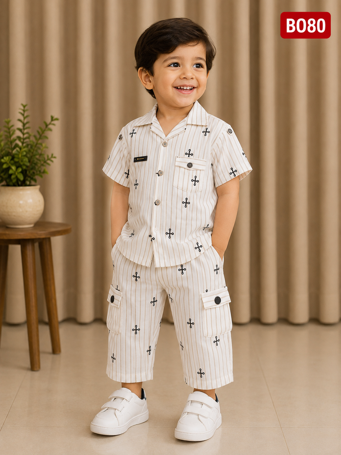 Premium Boys Stripe & Print Cargo Co-Ord Set _BO80