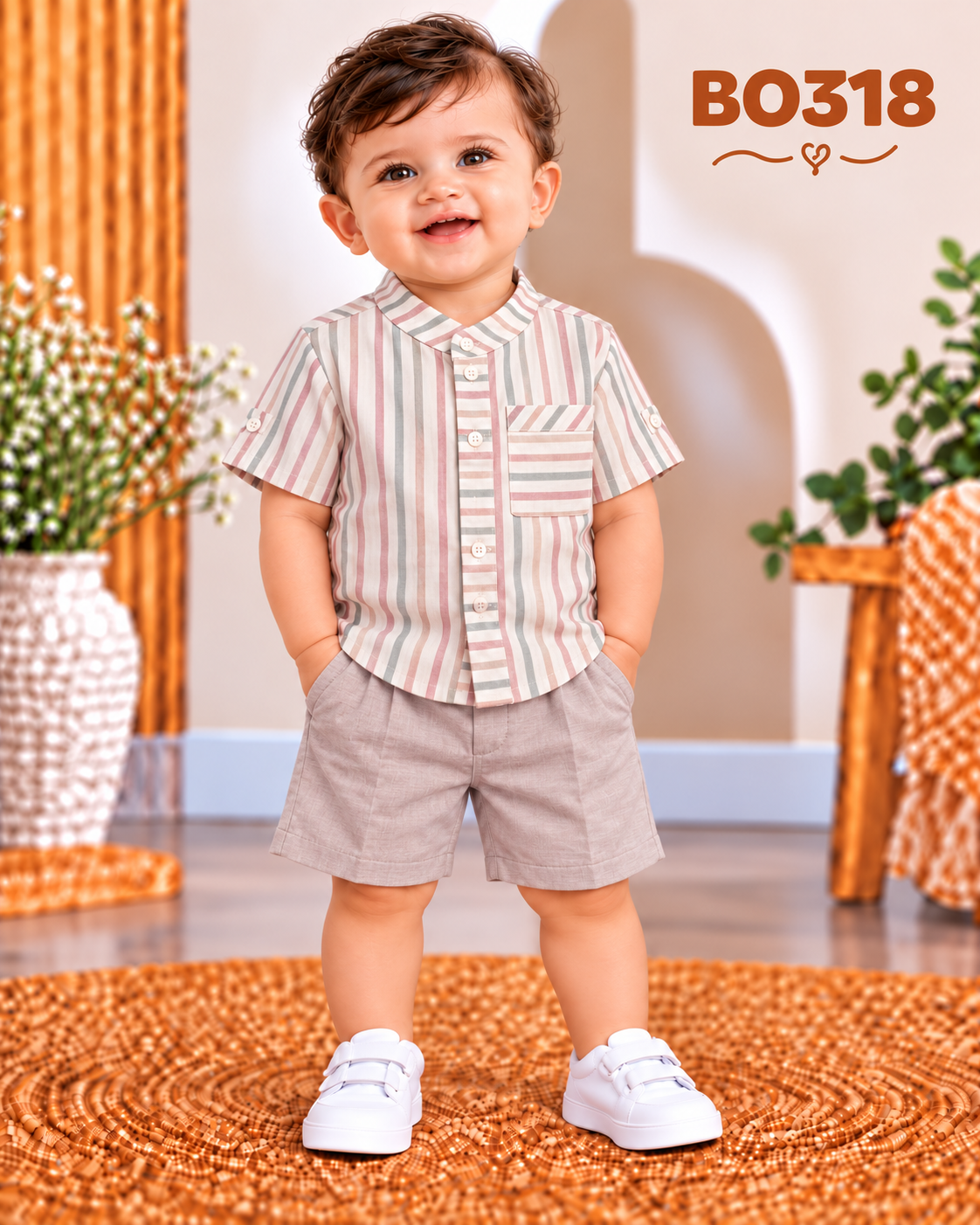 Boys Premium Striped Shirt & Shorts Set – BO318