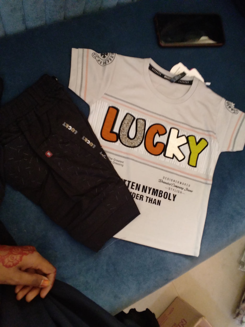 Kids “LUCKY” Printed T-Shirt & Jogger Set 361