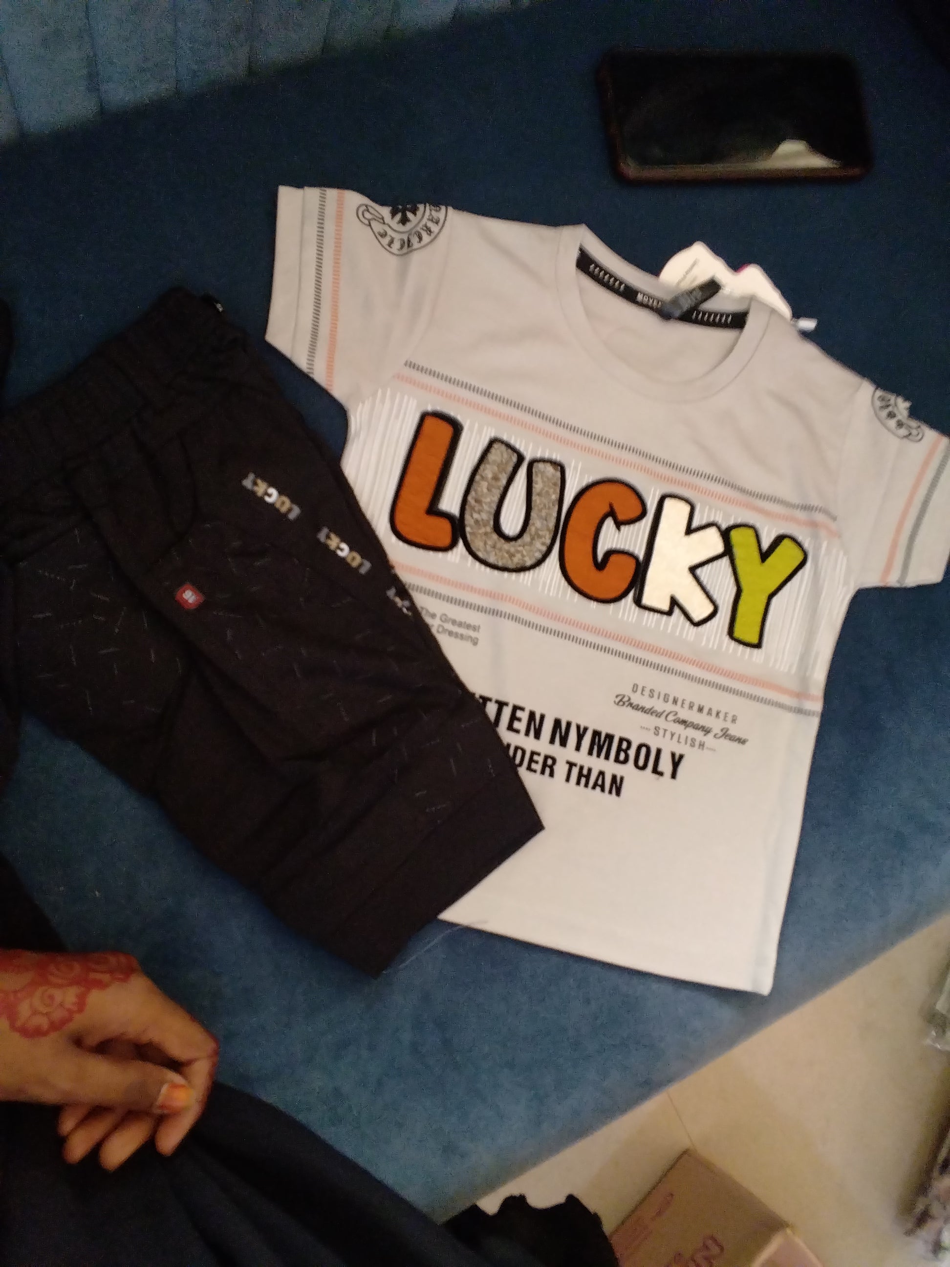 Kids “LUCKY” Printed T-Shirt & Jogger Set 361