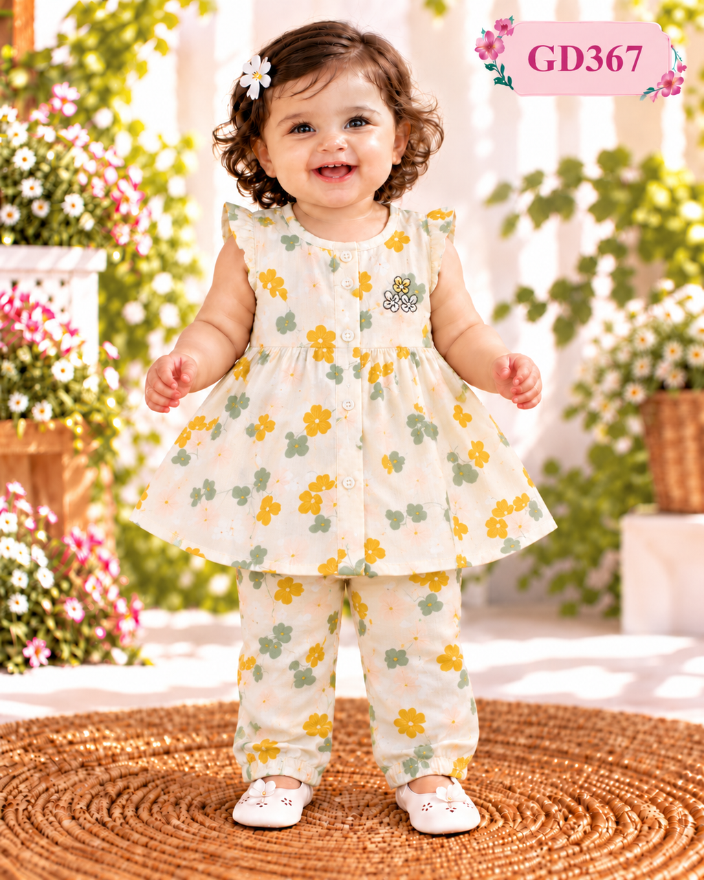 Girls’ Floral Print Frock & Pant Set – GD367