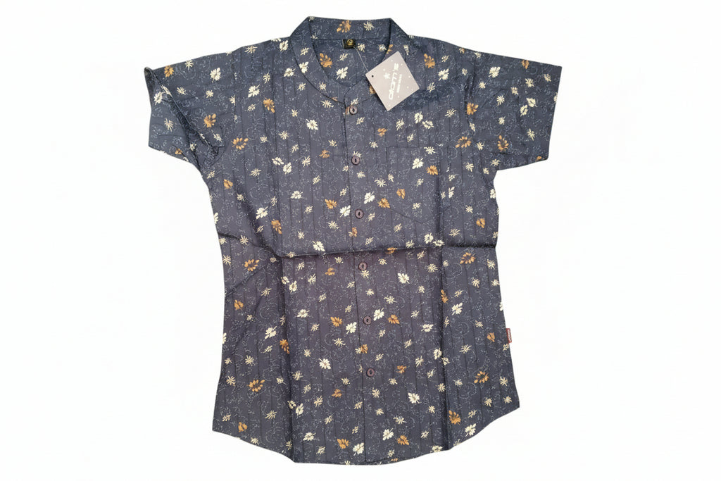 Boys Floral Print Mandarin Collar Casual Shirt 1424