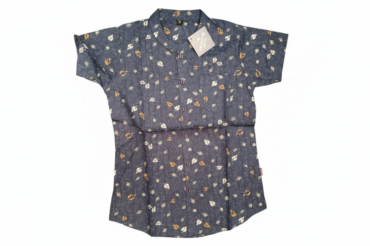 Boys Floral Print Mandarin Collar Casual Shirt 1424