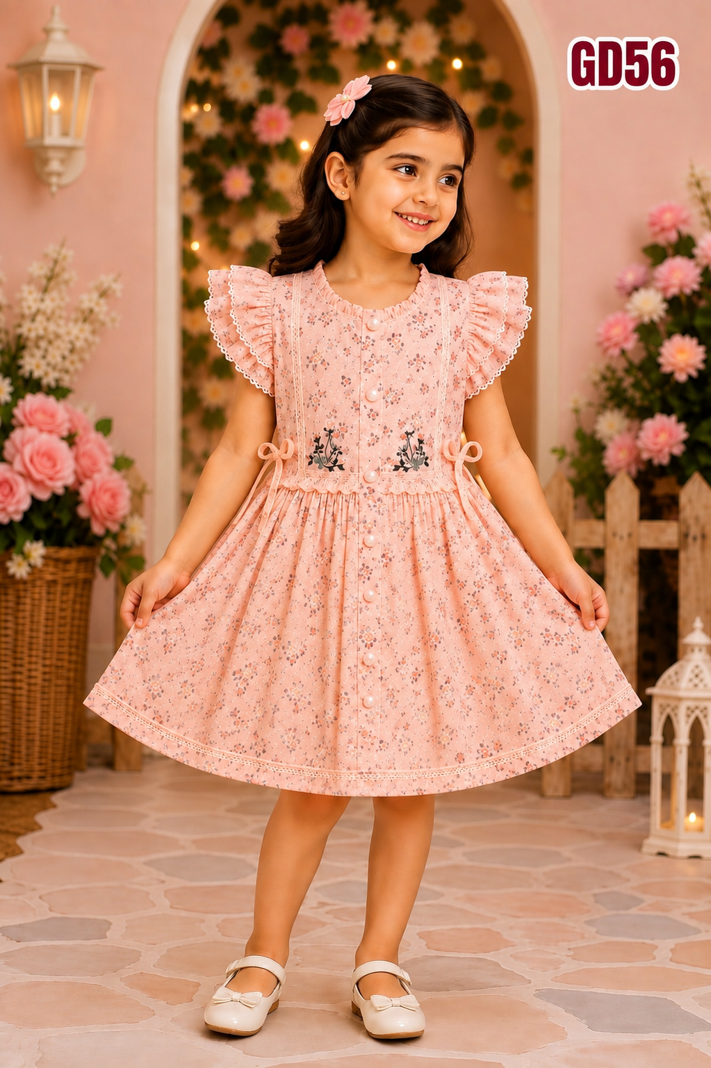 Floral Flutter Sleeve Girls Dress-GD56