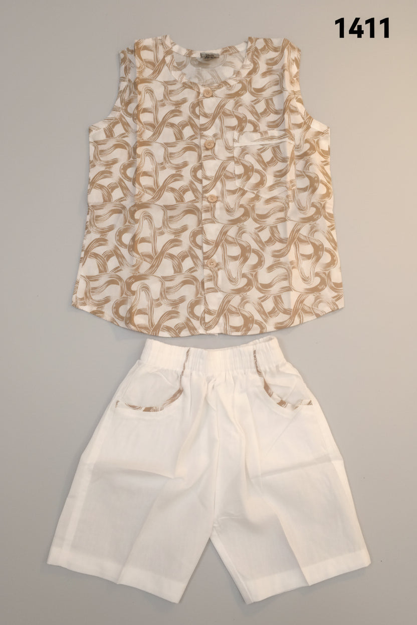 Boys Premium Printed Waistcoat & Shorts Set 1411