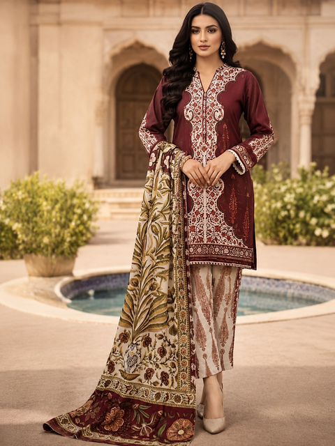 Luxury Digital Printed Lawn Three Piece Set -C525