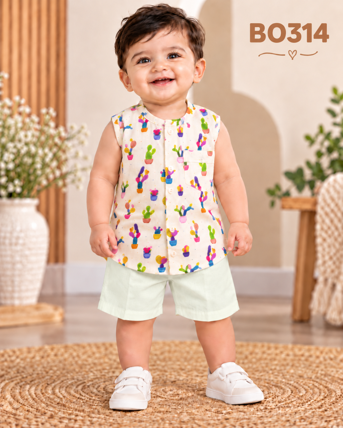 Baby Boys Cactus Print Sleeveless Nima & Shorts Set – BO314