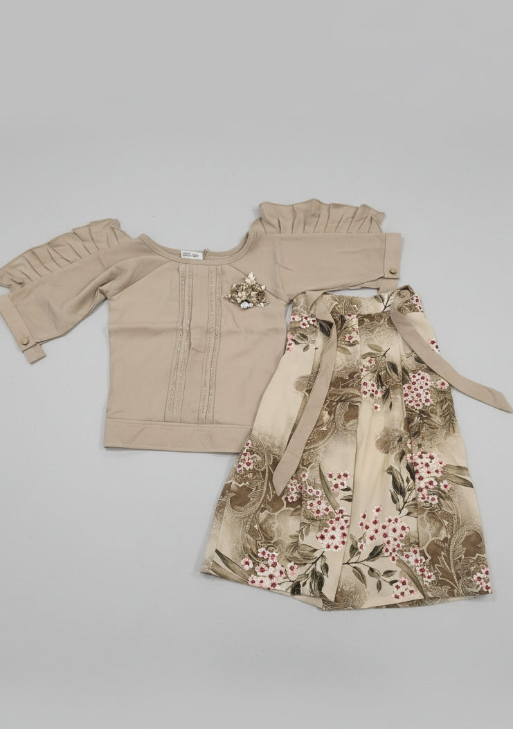 Floral Print Co-Ord Set with Embellished Puff Sleeve Top – Mauve Purple.120