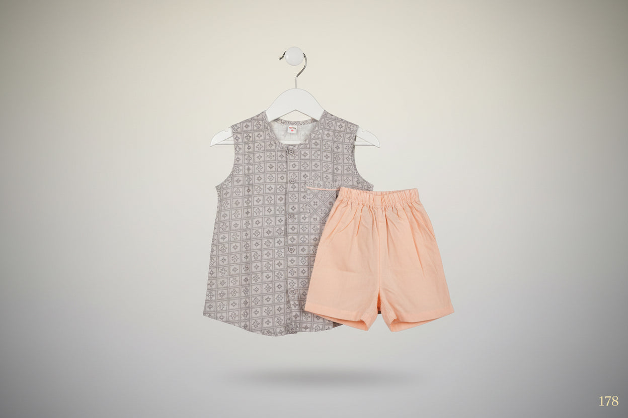 Boys Printed Sleeveless Cotton Panjabi Set 178