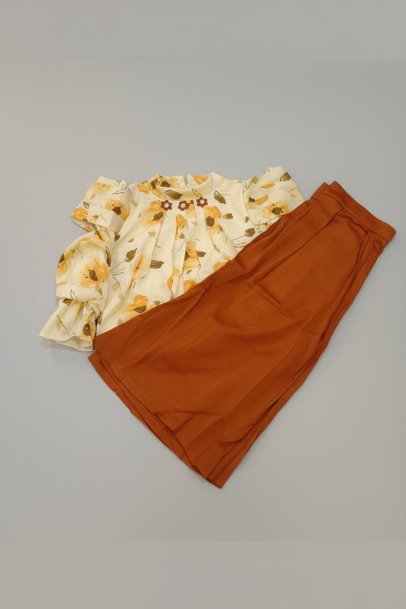 Girls Floral Top & Solid Pants Set 117