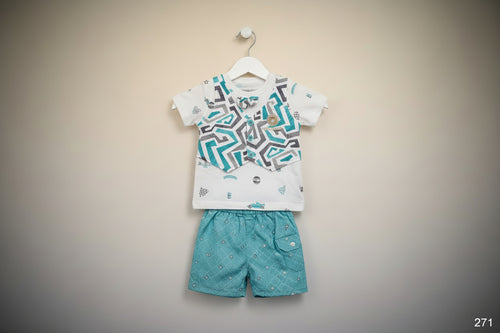 Baby Boys Printed Waistcoat Style T-Shirt & Shorts Set with Bow Tie 271