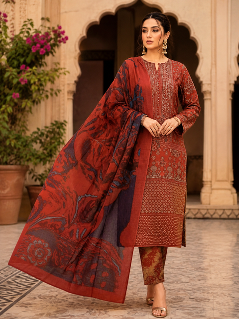 Luxury Digital Printed Lawn Three Piece Set -C518