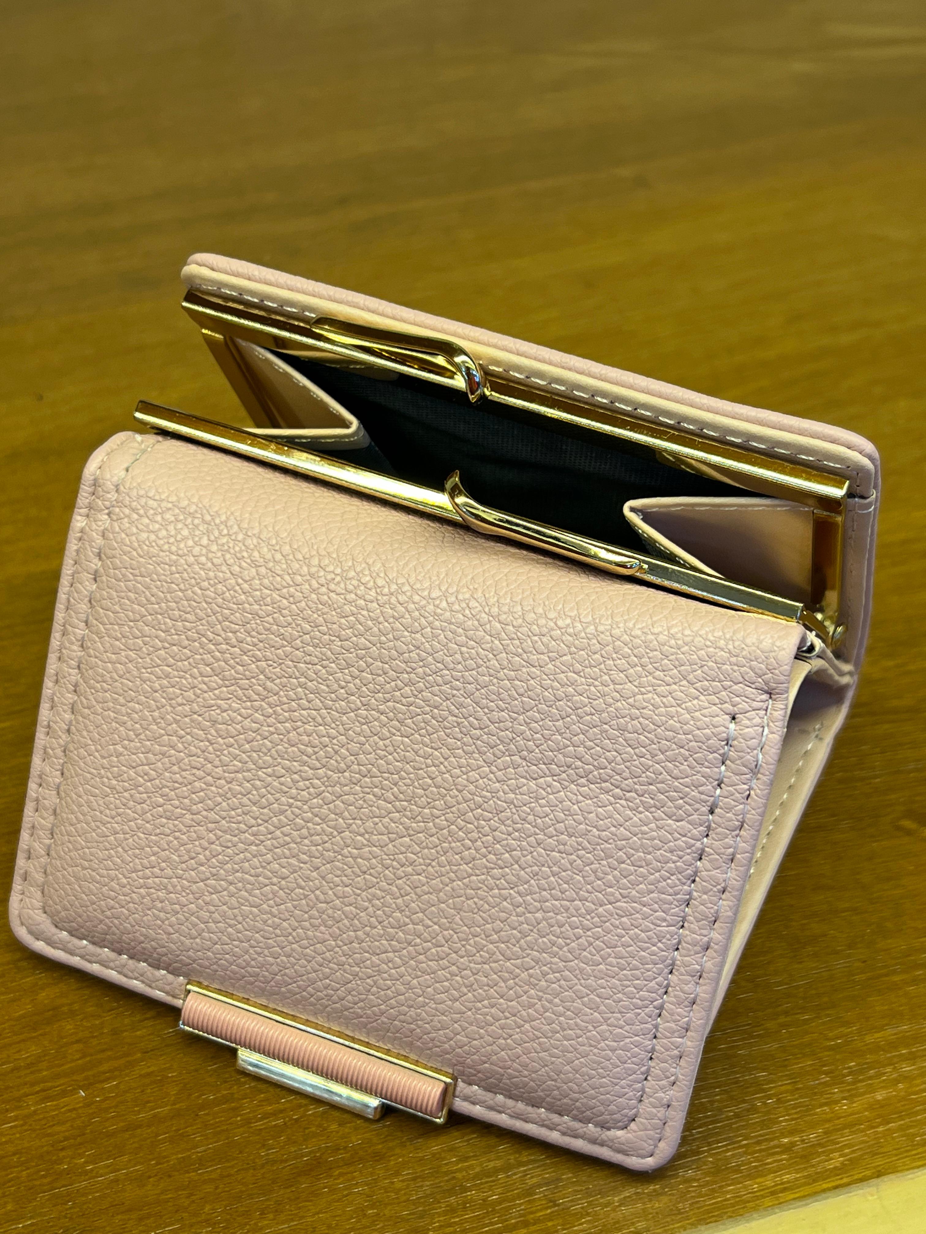 Pastel Pink Mini Trifold Wallet with Metal Frame