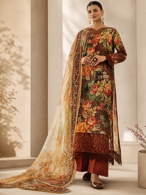Luxury Digital Printed Lawn Three Piece Set -C351