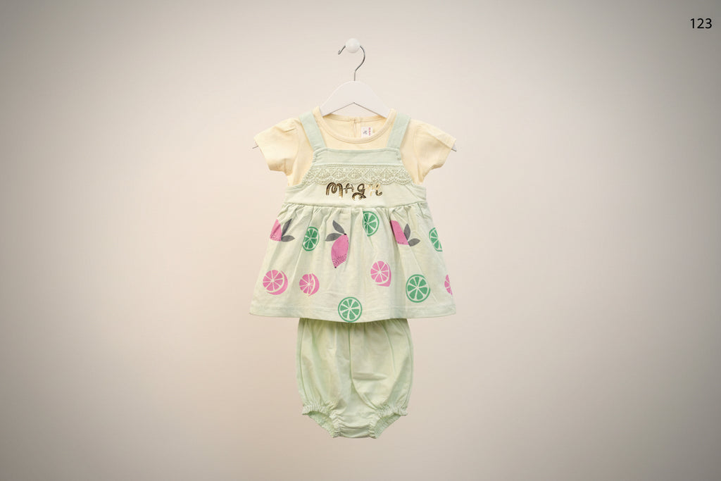 Baby Girls Magic Fruit Print Dress Set with Inner Tee & Bloomer 123