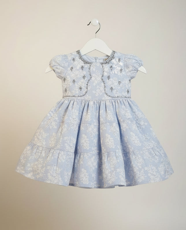 Baby Girls Embroidered Party Dress with Tie-Up Belt 6
