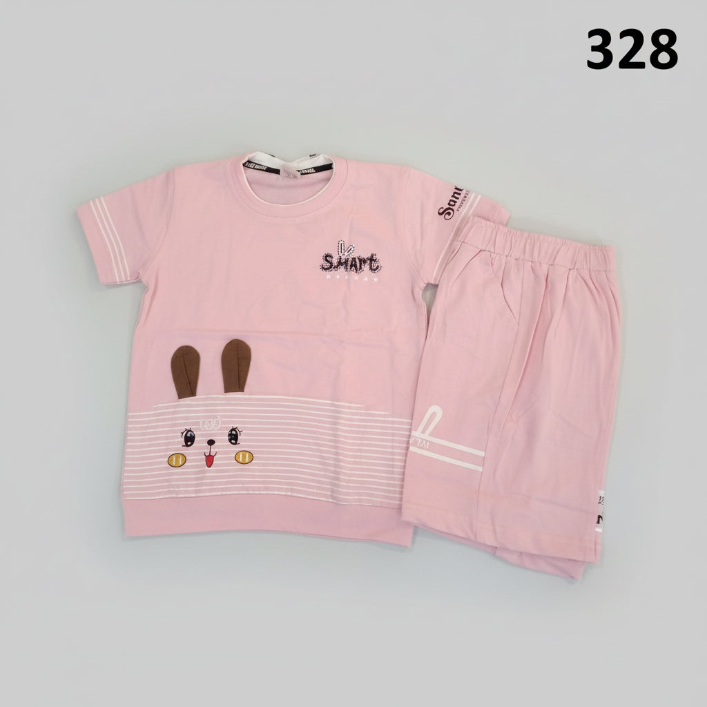 Kids “I’m Smart” Cartoon Printed T-Shirt & Shorts Set 328