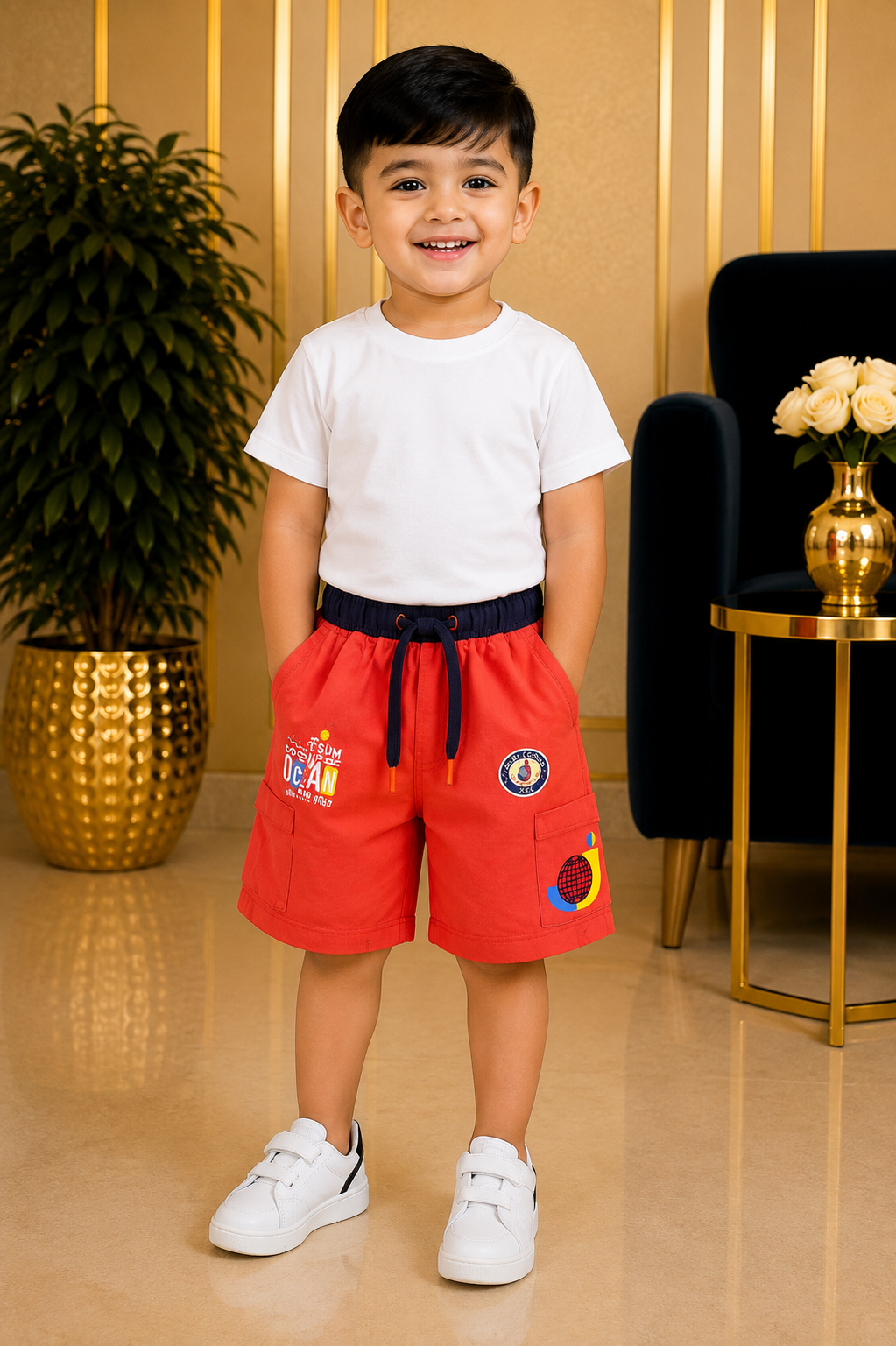 Premium Boys Ocean Print Cargo Shorts-BO15