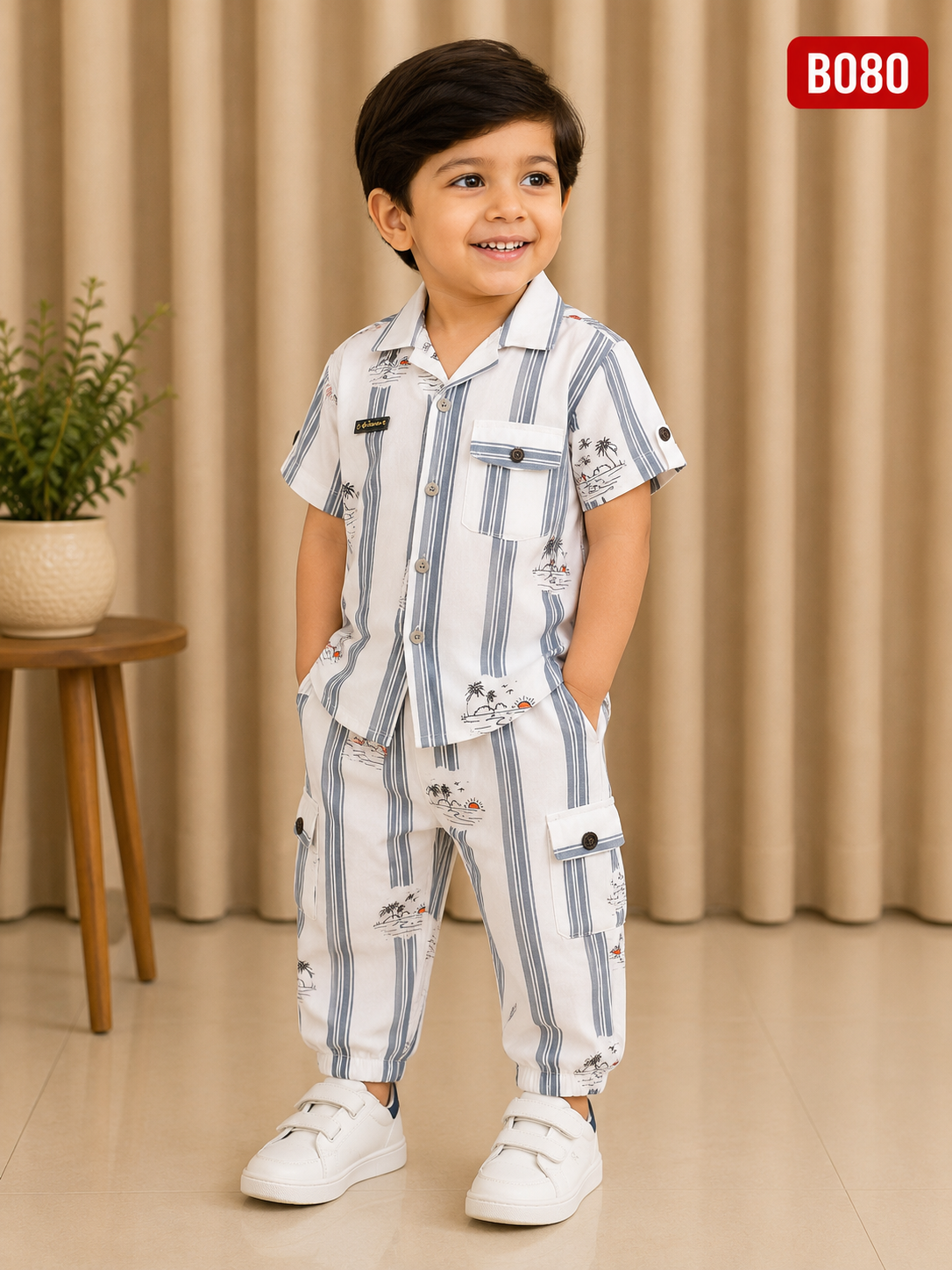 Premium Boys Stripe & Print Cargo Co-Ord Set _BO80