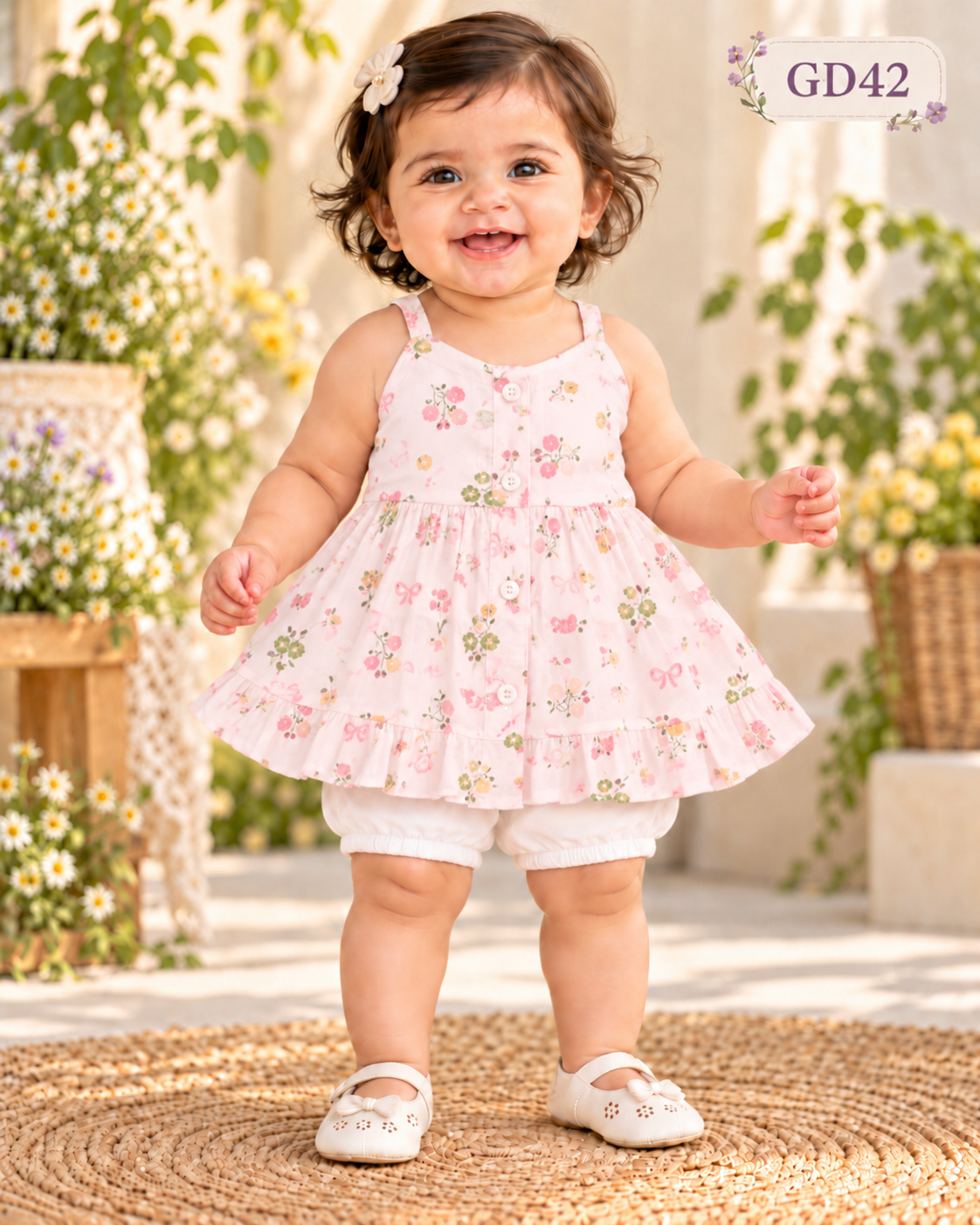 Baby Girls Floral Frill Frock with Bloomers – GD42