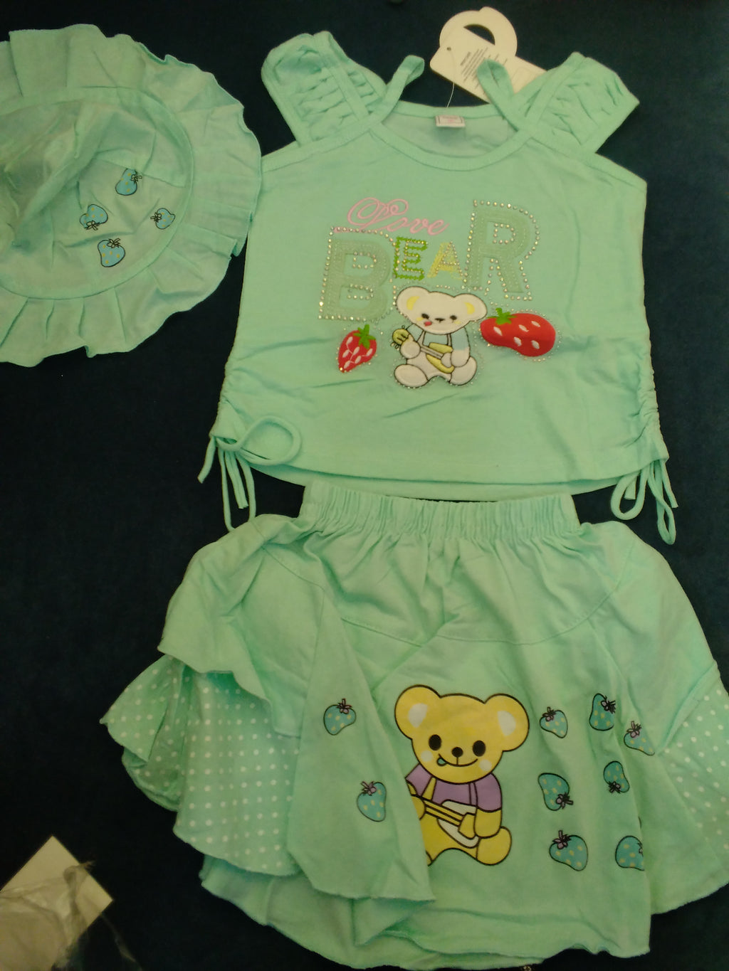 Girls Cute Bear Top, Skirt & Hat 3-Piece Set 142