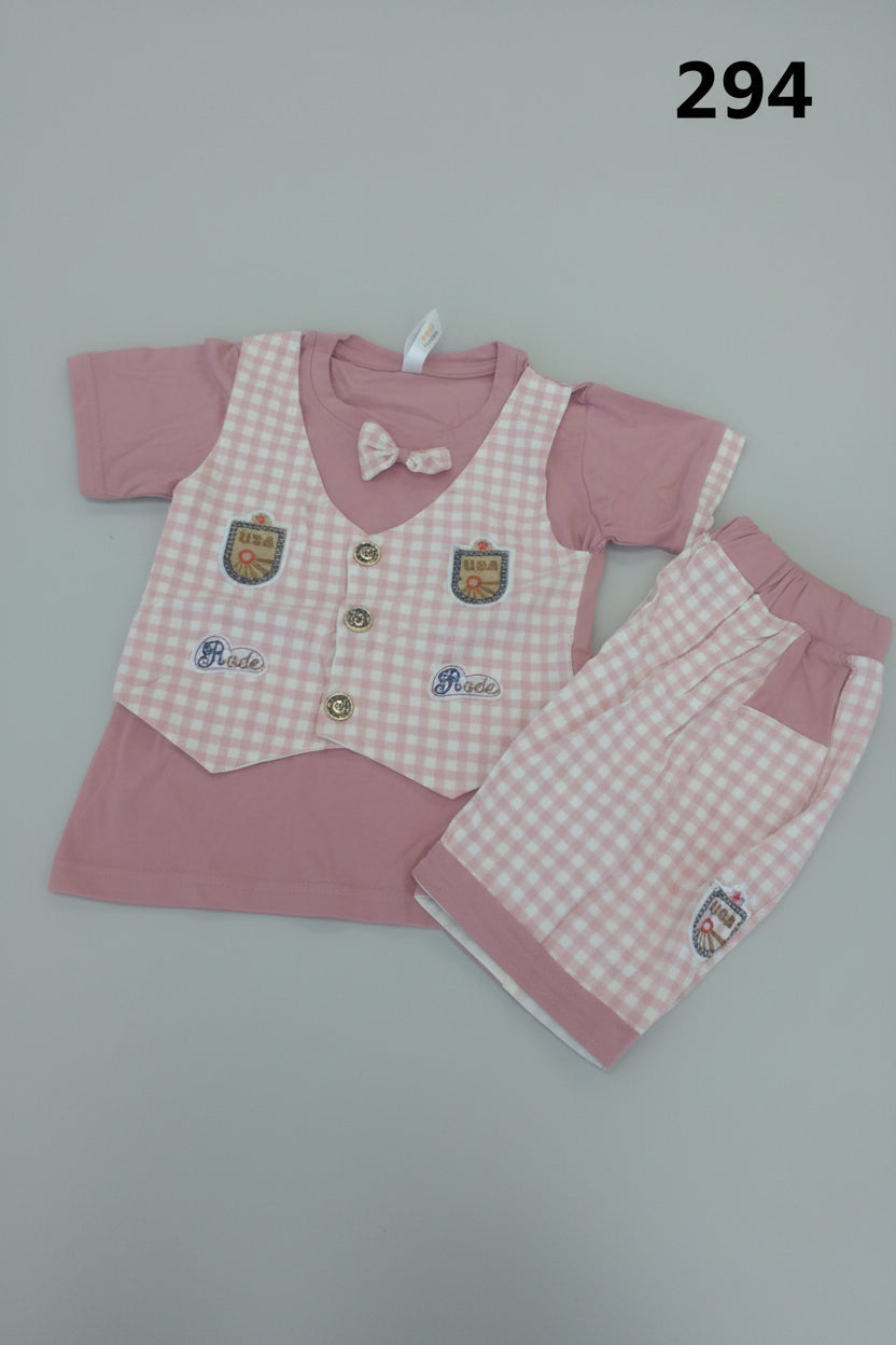 Baby Boys Smart Vest Style T-Shirt & Check Shorts Set 294