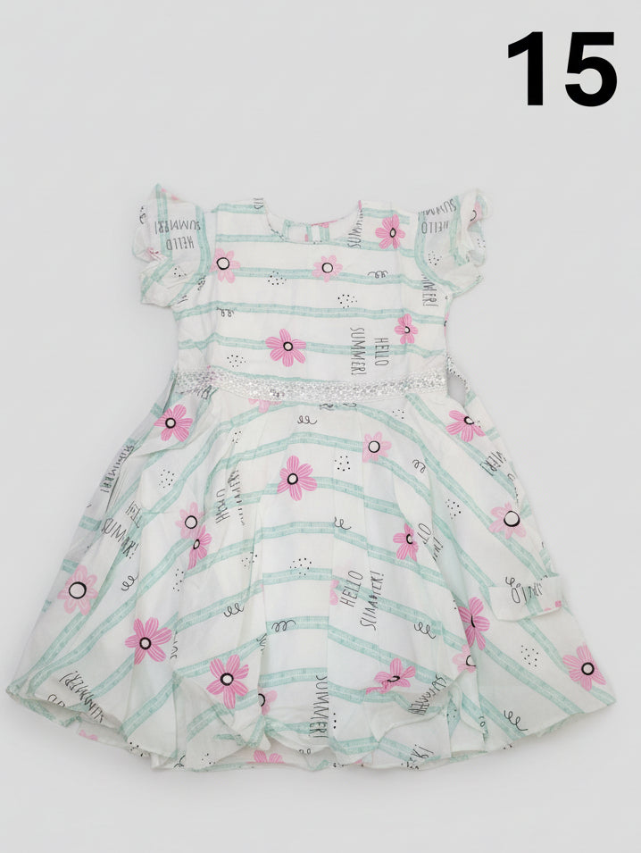 Floral Print Cotton A-Line Dress with Lace 15