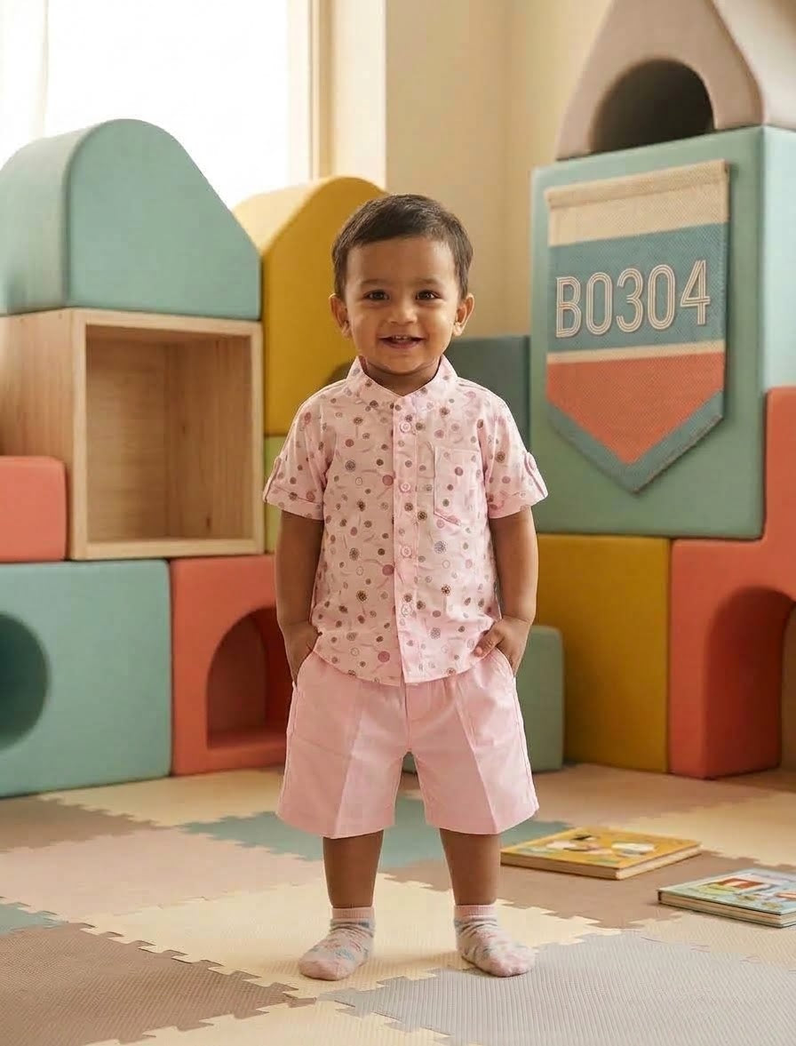 Boys Abstract Stripe Shirt & Shorts Set-BO304